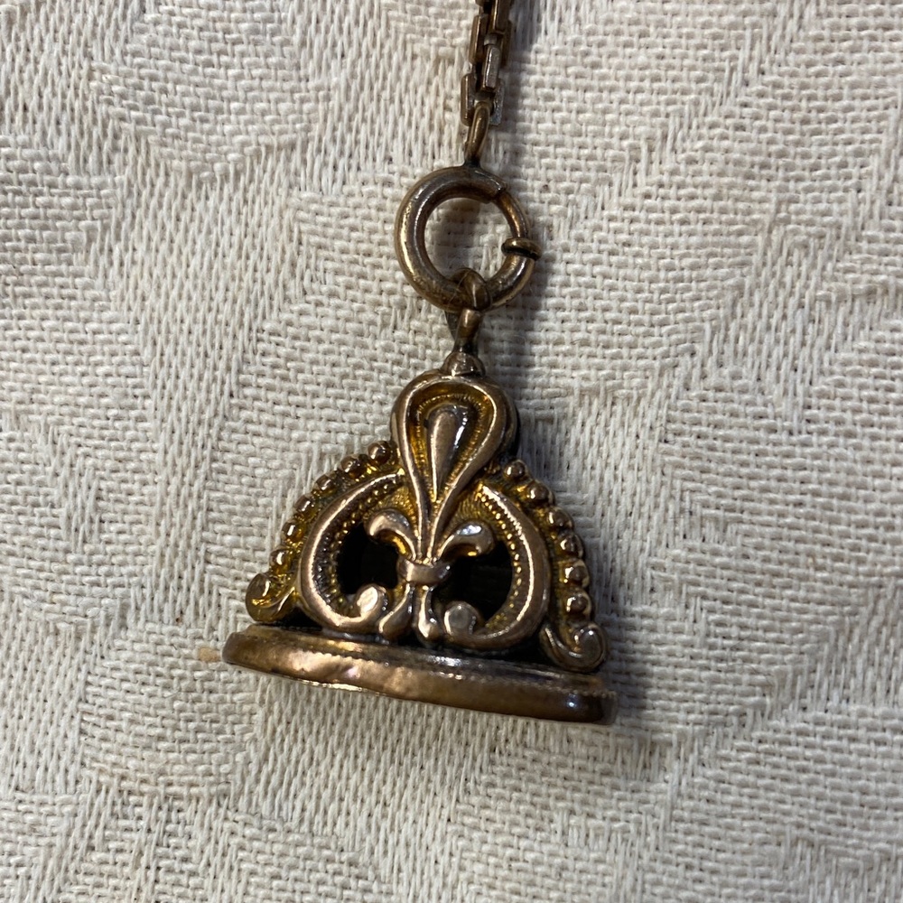 Antique Pocket Watch Chain with Tie Bar and Fob - Picture 6 of 6